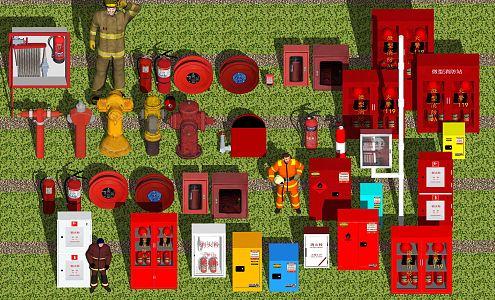 Modern fire fighting equipment fire extinguisher box fire hydrant fire fighting equipment 3d model