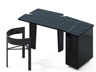 Modern Black Office Desk With Sleek Marble Surface And Matching Chair 3d model