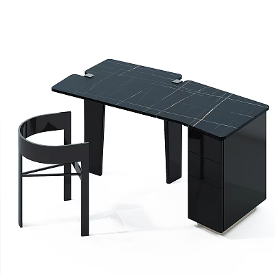 Modern Black Office Desk With Sleek Marble Surface And Matching Chair 3d model