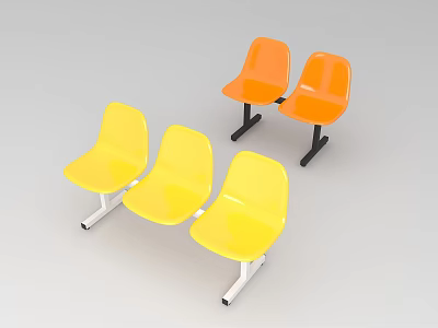Modern Public Chairs In Yellow And Orange For Public Spaces With Three And Two Seats 3d model