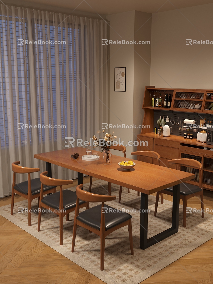 Nordic Restaurant Dining Table and Chair Combination Iron Dining Table 3d model