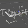 White Pipes 3D Model with Bends Connections Brackets Valves on Gray Background