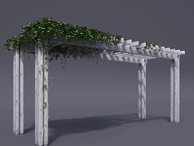 Wooden Pergola With Green Vines Covered Top And White Supporting Columns 3d model