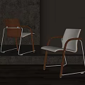 Modern Design Dining Chairs With Wooden Armrests And Metal Legs In Interior Space
