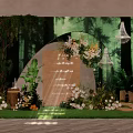 Forest Themed Photo Spot With Green Backdrop Floral Arch White Chandeliers And Green Plants