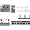 Detailed Modern Kitchen Appliances Layout With Stovetops Range Hoods Refrigerators And Cabinets