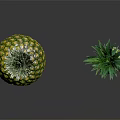 Fresh Ripe Pineapples of Different Sizes on Black Reflective Surface