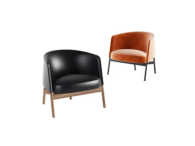 Modern Single Sofa in Black and Orange with Upholstered Seats and Slim Legs 3d model