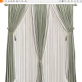 Green And White Striped Pleated Curtains With Tiebacks And Sheer Layers