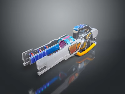 Futuristic Sci Fi Weapon With Blue Energy Core Silver Barrel And Yellow Accents 3d model