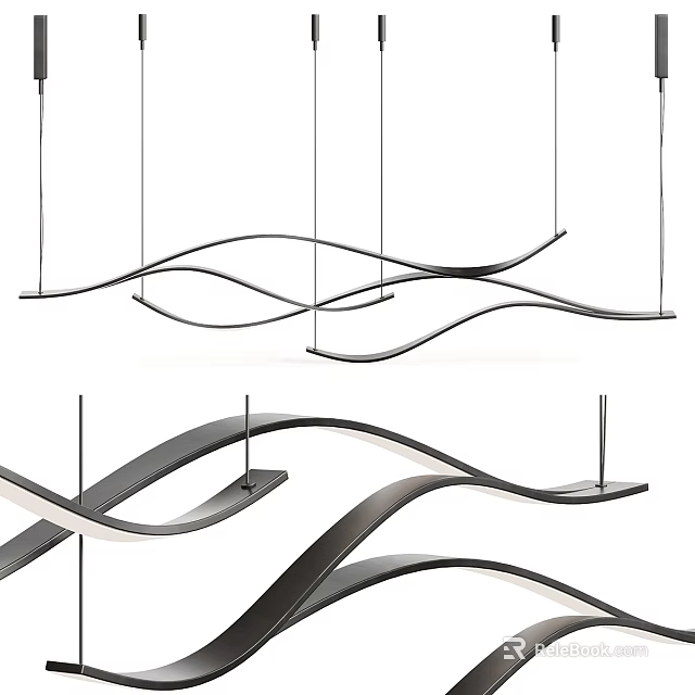 Stylish Modern Curved Wave Metal Chandelier Design For Contemporary Interiors 3d model 