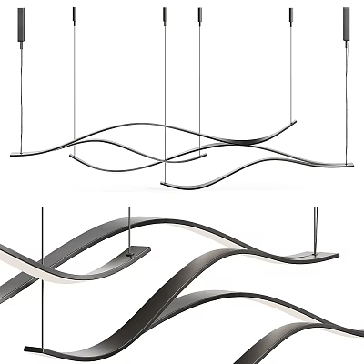 Stylish Modern Curved Wave Metal Chandelier Design For Contemporary Interiors 3d model