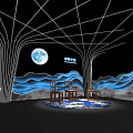 Stunning Stage Design With Starry Sky Background Blue Moon And Mountain Decorations
