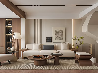 Warm Modern Wood Tone Living And Dining Room Interior Design With Cozy Home Furnishings 3d model