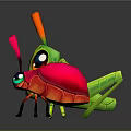 Colorful 3D Insect Characters With Green Grasshopper Pink Beetle Large Eyes Neon Antennae