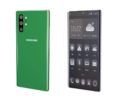Samsung Green Mobile Phone With Rear Cameras And Black Device Showing Time Weather App Icons 3d model