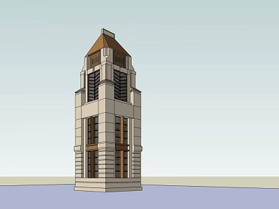 Classical Stone Tower With Pointed Roof And Arched Windows Architectural Design 3d model