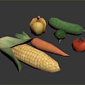 Colorful Fresh Vegetables Including Corn Carrot Tomato Broccoli Cucumber And Yellow Bell Pepper
