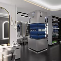 Modern Beauty Salon Interior With Blue Walls Large Windows Styling Chairs Mirrors And Workstations