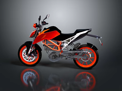 Stylish Modern Motorcycle With Black And Orange Body Sporty Wheels And Reflective Surface 3d model