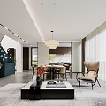 Modern Living And Dining Room Interior With Dining Table Chairs Pendant Light Area Rug And Sofa