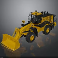 Yellow Heavy Duty Loader with Large Front Bucket and Black Tires on Reflective Surface