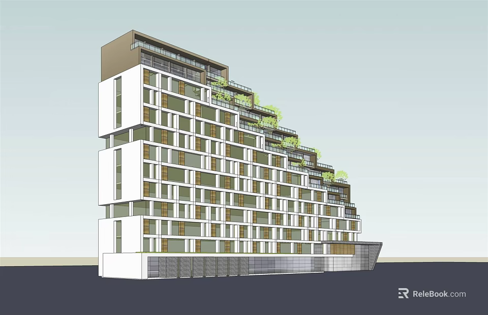 Modern Office Building Exterior With Multiple Floors Green Terraces And Glass Windows 3d model 