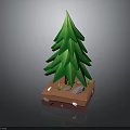 3D Pine Tree Design With Wooden Base And Stone Elements On Grass