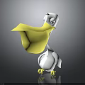 Cute Pelican With White Body Yellow Large Beak In Cartoon Style On Dark Background