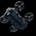 SciFi Inspired Flying Vehicle With Metallic Body Four Rotors And Red Lights Design