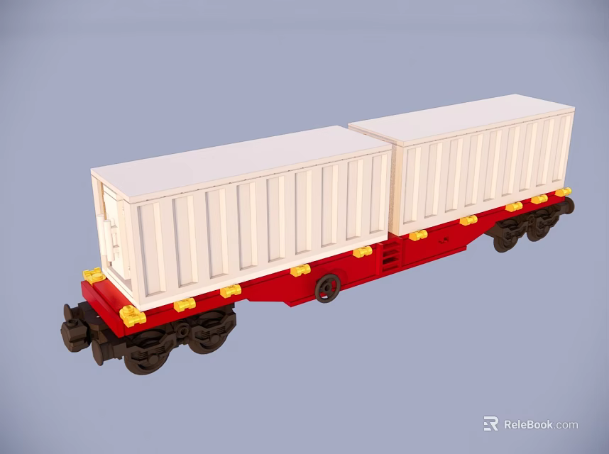 Two Section White Container Freight Function Vehicle With Red Chassis And Wheels For Cargo Transportation 3d model 