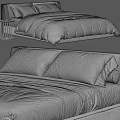 Modern Simple Double Bed With Light Gray Linen Bedding Beige Headboard And Small Nightstands 3d model