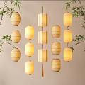 Decorative Lanterns in Various Designs with Bamboo Woven Patterns Warm Light and Bamboo Leaves