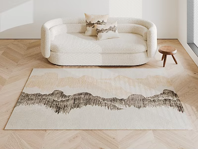 Square Area Rug with Mountain Pattern Beige Brown Black for Modern Minimalist Living Room 3d model