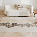 Square Area Rug with Mountain Pattern Beige Brown Black for Modern Minimalist Living Room