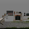 Outdoor Camping Setup With BBQ Grill Wooden Shelves Folding Chair And Lantern