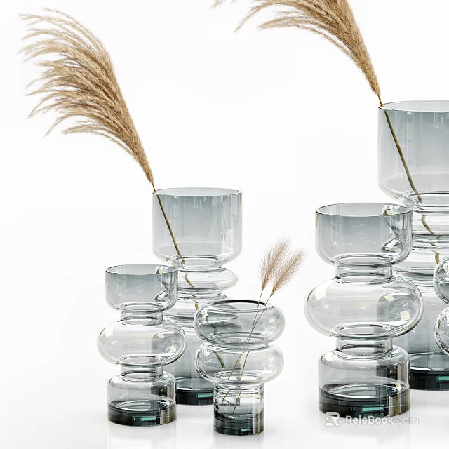 Decorative Glass Vases With Pampas Grass For Modern Home Decor Arrangement 3d model 
