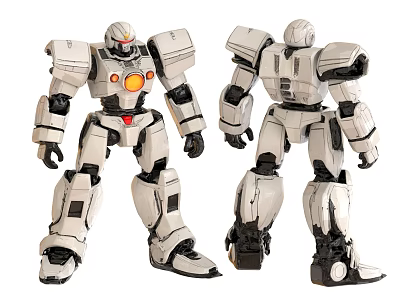 Detailed White Robot Model Showing Two Angles With Mechanical Joints And Orange Light 3d model