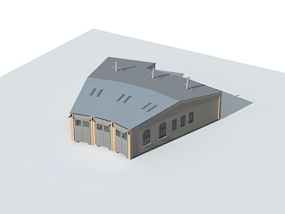 Industrial Building With Sloped Gray Roof Ventilation Windows And Beige Garage Doors 3d model