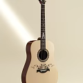 Handcrafted Acoustic Guitar With Artistic Black Painted Patterns On Wooden Body And Decorative Design
