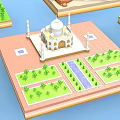 Cartoon Scene 3D World Famous Landmarks Models With Green Bases And Trees