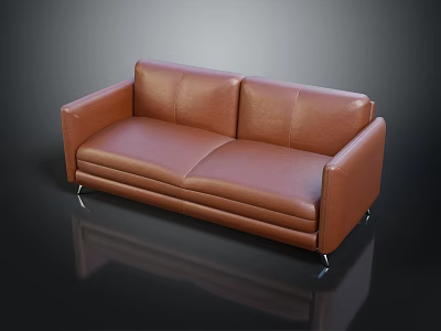 Modern Brown Leather Sofa with Simple Design and Metal Legs 3d model