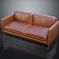 Modern Brown Leather Sofa with Simple Design and Metal Legs