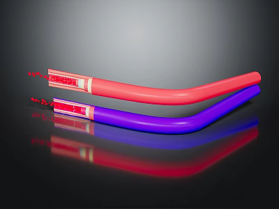 Organ and Hair Structure Models Featuring Red and Purple Tubular Components 3d model