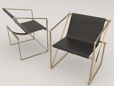 Modern Leisure Chairs With Black Upholstered Seats And Golden Geometric Metal Frames 3d model