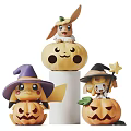 Cute Halloween Themed Pokemon Figures With Witch Hats On Pumpkin Bases