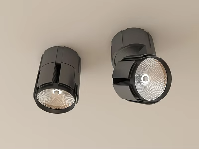 Black Modern Downlights And Spotlights Installed On Ceiling With Adjustable Light Direction 3d model