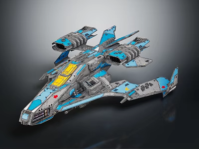 Futuristic Cosmic Spaceship Design Featuring Blue Gray Wings Engines And Yellow Accents 3d model
