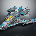 Futuristic Cosmic Spaceship Design Featuring Blue Gray Wings Engines And Yellow Accents