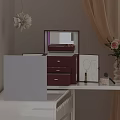 Elegant Red Jewelry Organizer Set With Mirror Drawers Cosmetics And Pink Rose Vase On Desktop